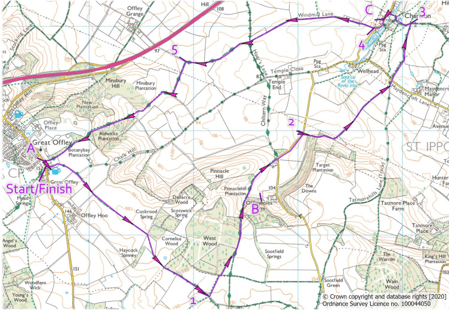 Great Offley and Charlton Walk Route