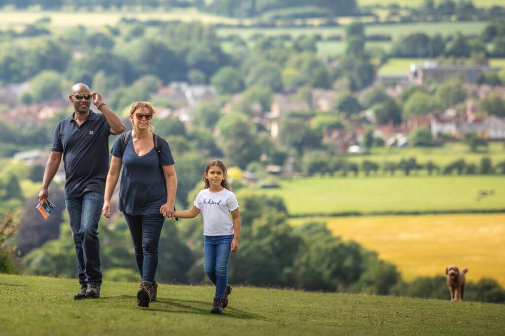 Family walking at Watlington Hill, Chilterns