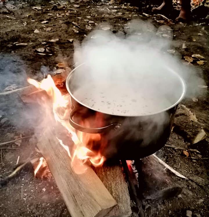 path hill cooking on open fire