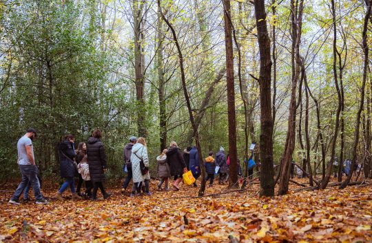 People walking in Great Missenden woods for the Ballad of Bodgers wood walk